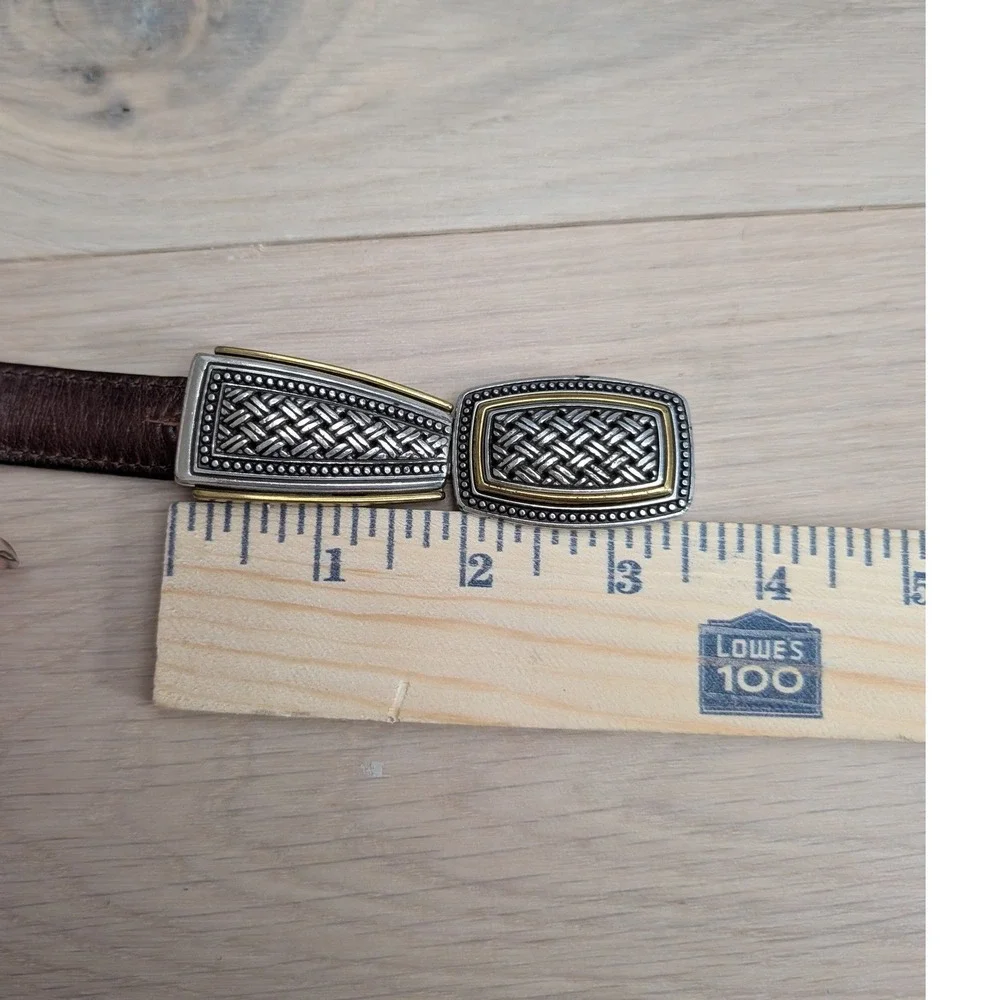 Vintage Woven Metal Accent Leather Black Embossed Leather Statement Belt Small